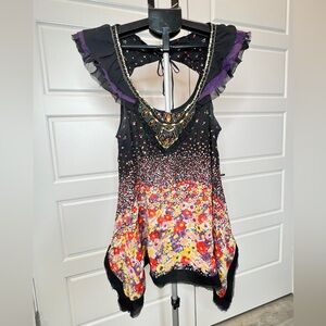 FP Movement by Free People Floral Tank Top - Black and Purple